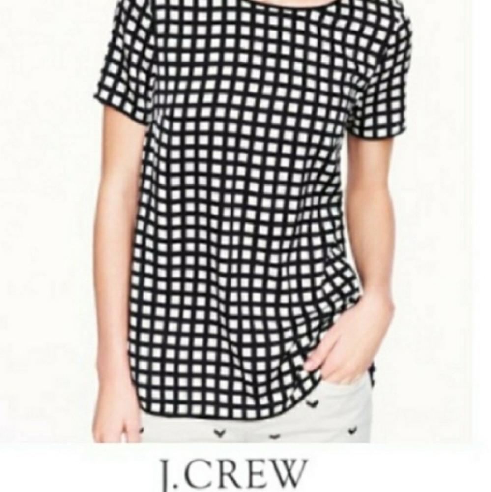 J. Crew Black and White Window Pane Top Sz Lrg